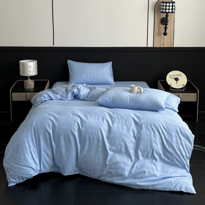 91家纺网 家纺一手货源 找家纺 蓝淋家纺 2026春夏新款贡缎提花四件套 晴空缎