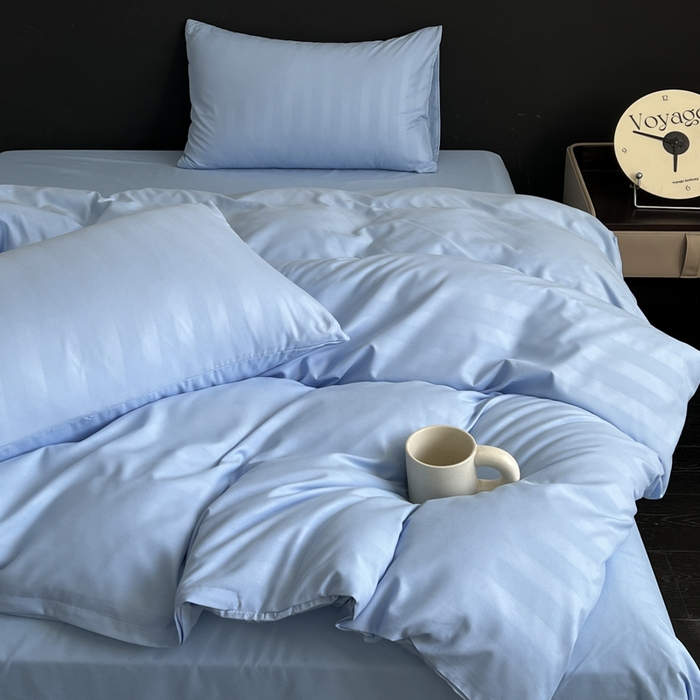 91家纺网 家纺一手货源 找家纺 蓝淋家纺 2026春夏新款贡缎提花四件套 晴空缎