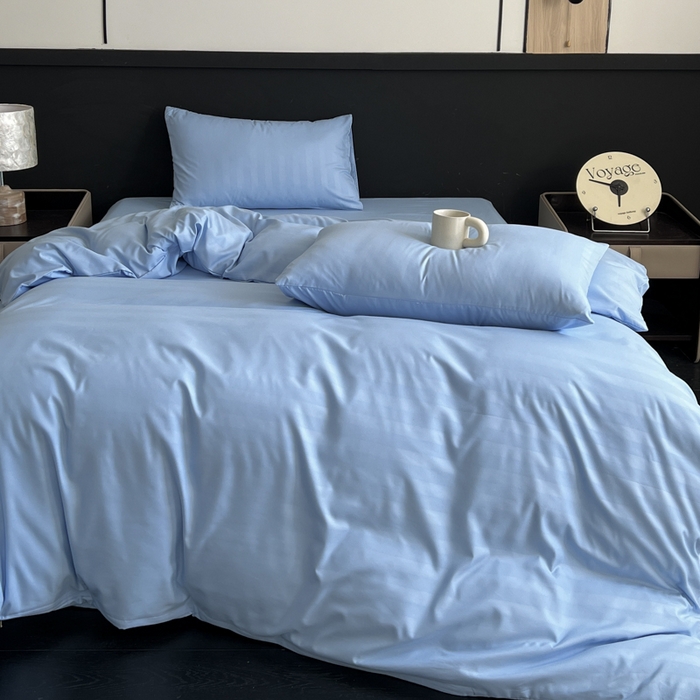 91家纺网 家纺一手货源 找家纺 蓝淋家纺 2026春夏新款贡缎提花四件套 晴空缎