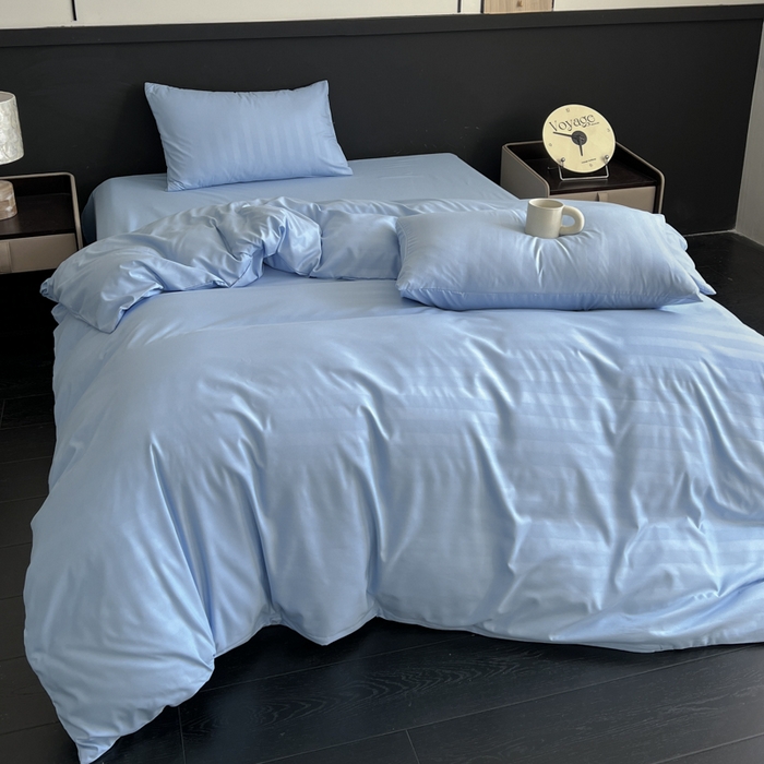 91家纺网 家纺一手货源 找家纺 蓝淋家纺 2026春夏新款贡缎提花四件套 晴空缎