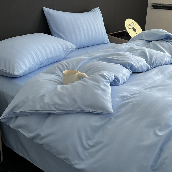 91家纺网 家纺一手货源 找家纺 蓝淋家纺 2026春夏新款贡缎提花四件套 晴空缎