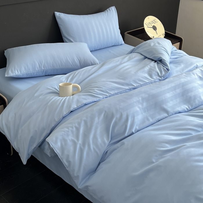 91家纺网 家纺一手货源 找家纺 蓝淋家纺 2026春夏新款贡缎提花四件套 晴空缎