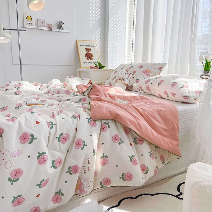 91家纺网 家纺一手货源 找家纺 太阳树 2026新款A类水洗双层纱夏被大豆夏被夏凉被空调被 曼塔玫瑰