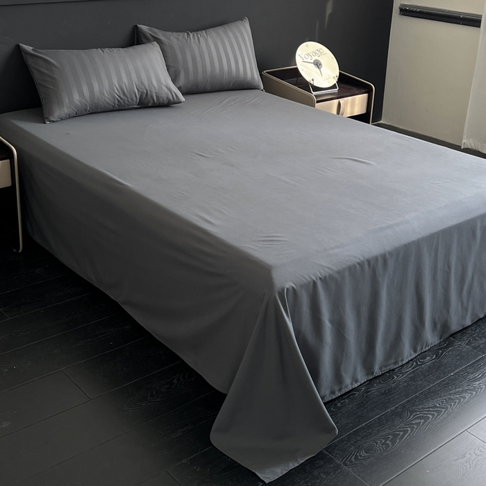 91家纺网 家纺一手货源 找家纺 蓝淋家纺 2026春夏新款贡缎提花四件套 炭灰缎