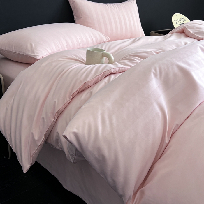 蓝淋家纺 2026春夏新款贡缎提花四件套 桃雾缎