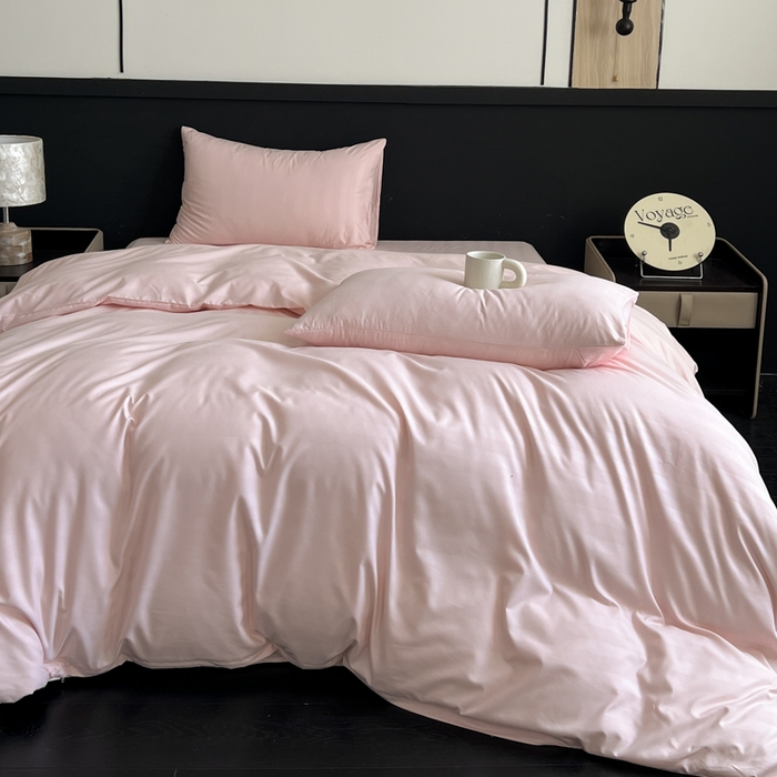 91家纺网 家纺一手货源 找家纺 蓝淋家纺 2026春夏新款贡缎提花四件套 桃雾缎