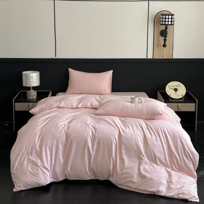 91家纺网 家纺一手货源 找家纺 蓝淋家纺 2026春夏新款贡缎提花四件套 桃雾缎