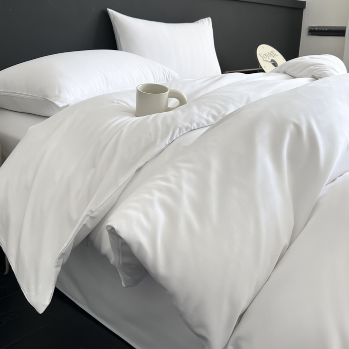 蓝淋家纺 2026春夏新款贡缎提花四件套 云白缎