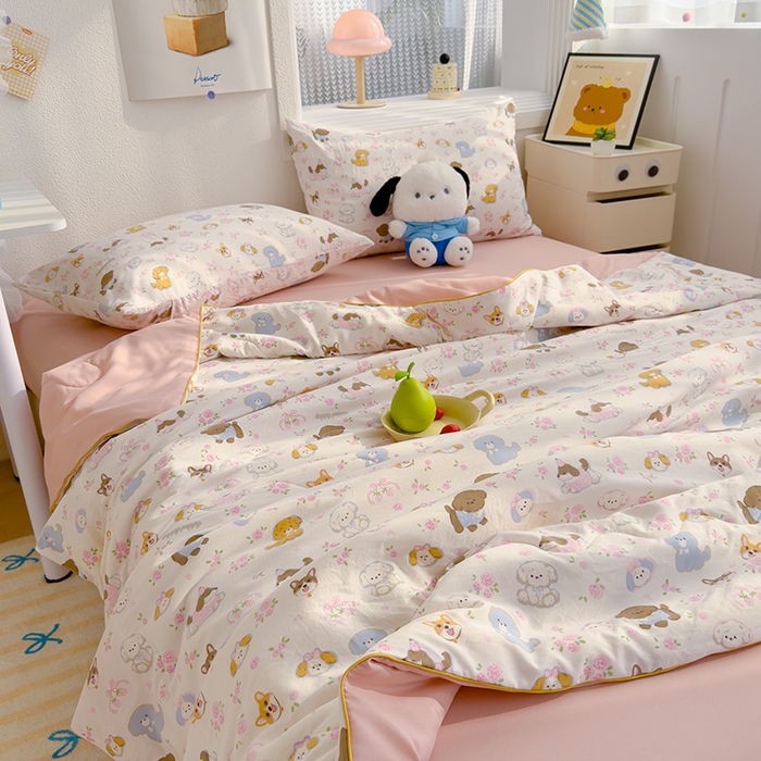 91家纺网 家纺一手货源 找家纺 太阳树 2026新款A类水洗双层纱夏被大豆夏被夏凉被空调被 奶芙汪汪