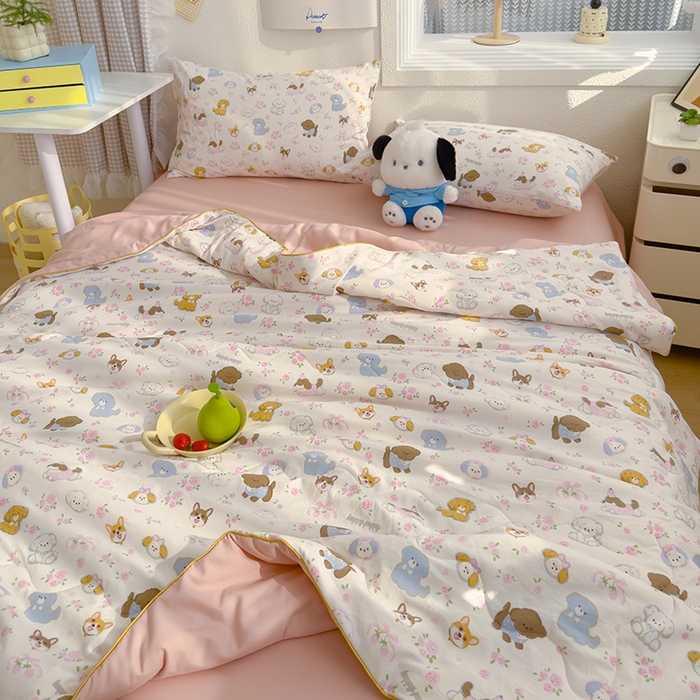 91家纺网 家纺一手货源 找家纺 太阳树 2026新款A类水洗双层纱夏被大豆夏被夏凉被空调被 奶芙汪汪