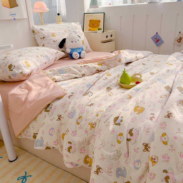 91家纺网 家纺一手货源 找家纺 太阳树 2026新款A类水洗双层纱夏被大豆夏被夏凉被空调被 奶芙汪汪