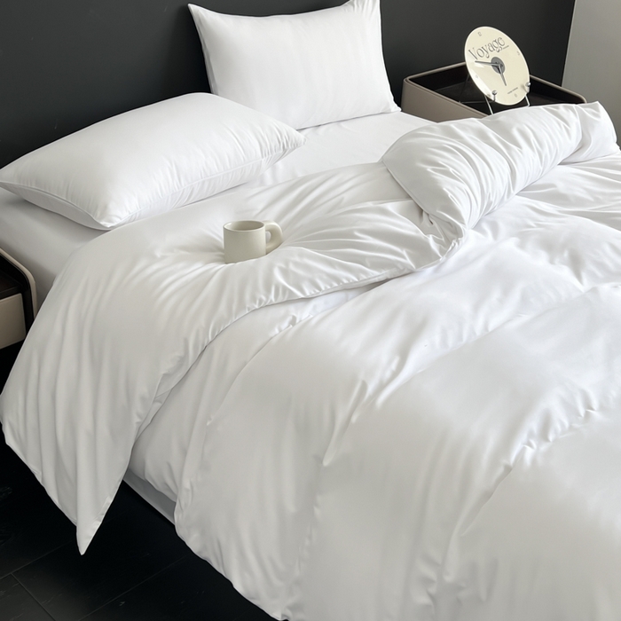 91家纺网 家纺一手货源 找家纺 蓝淋家纺 2026春夏新款贡缎提花四件套 云白缎