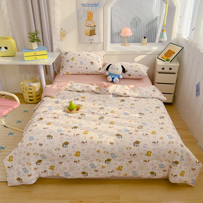 91家纺网 家纺一手货源 找家纺 太阳树 2026新款A类水洗双层纱夏被大豆夏被夏凉被空调被 奶芙汪汪