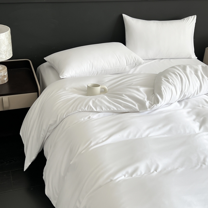 91家纺网 家纺一手货源 找家纺 蓝淋家纺 2026春夏新款贡缎提花四件套 云白缎