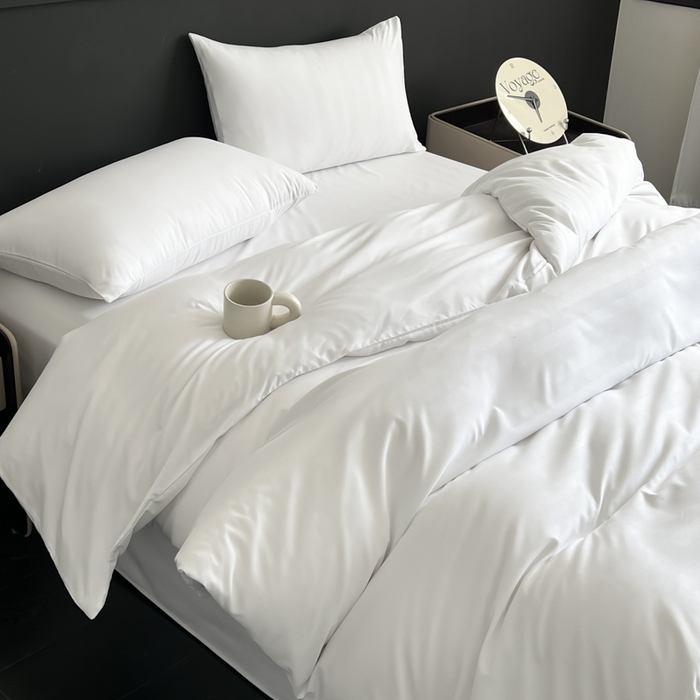 91家纺网 家纺一手货源 找家纺 蓝淋家纺 2026春夏新款贡缎提花四件套 云白缎