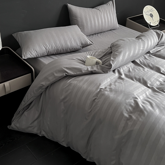 91家纺网 家纺一手货源 找家纺 蓝淋家纺 2026春夏新款贡缎提花四件套 云灰缎