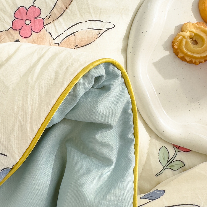 91家纺网 家纺一手货源 找家纺 太阳树 2026新款A类水洗双层纱夏被大豆夏被夏凉被空调被 兔sweet