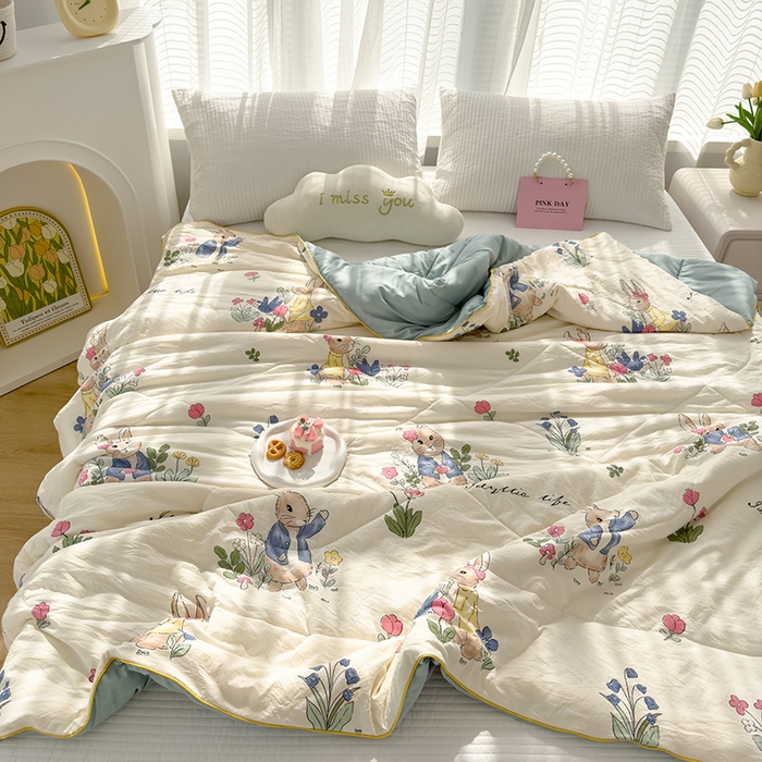 91家纺网 家纺一手货源 找家纺 太阳树 2026新款A类水洗双层纱夏被大豆夏被夏凉被空调被 兔sweet