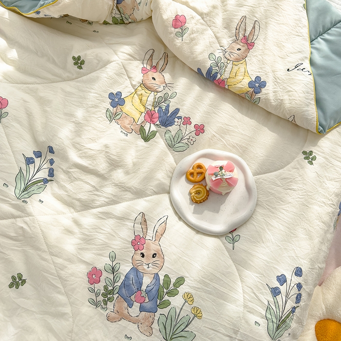 91家纺网 家纺一手货源 找家纺 太阳树 2026新款A类水洗双层纱夏被大豆夏被夏凉被空调被 兔sweet