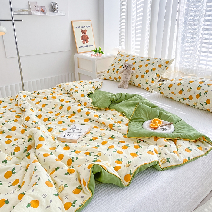 91家纺网 家纺一手货源 找家纺 太阳树 2026新款A类水洗双层纱夏被大豆夏被夏凉被空调被 小橘子