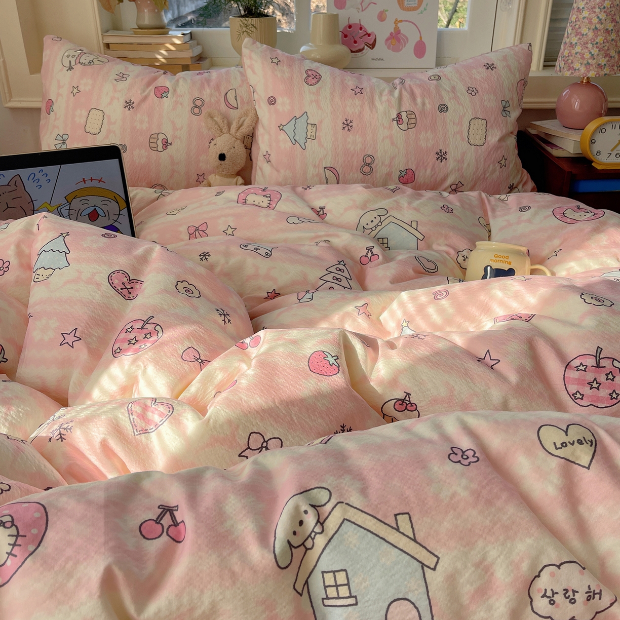 91家纺网 家纺一手货源 找家纺 （总）红嘴企鹅 2026新款波西米亚卡通风水洗棉四件套