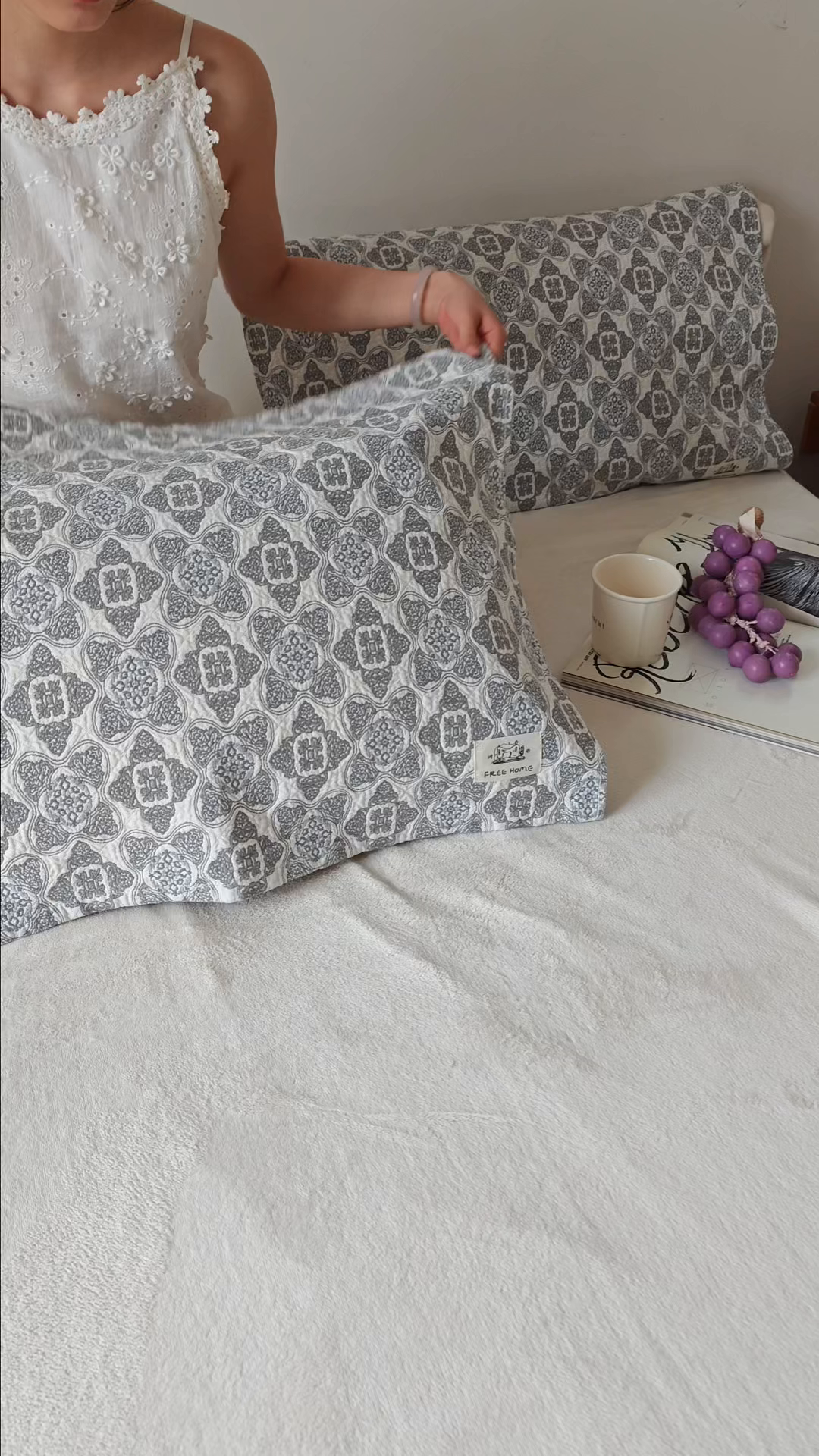 91家纺网 家纺一手货源 找家纺 沐瑟家纺  2026新款安心棉纯棉纱布枕巾 隅方糖