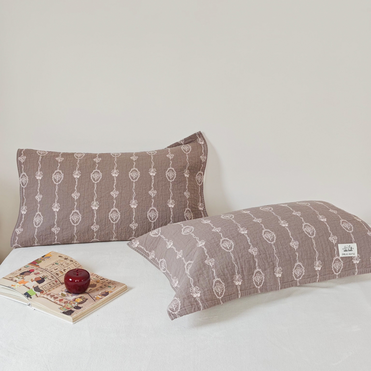 91家纺网 家纺一手货源 找家纺 沐瑟家纺  2026新款安心棉纯棉纱布枕巾 樱桃花紫