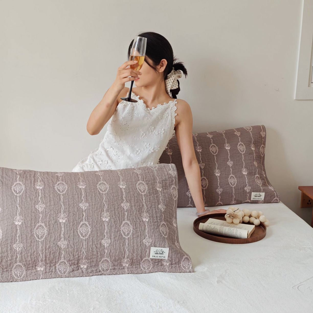 91家纺网 家纺一手货源 找家纺 沐瑟家纺  2026新款安心棉纯棉纱布枕巾 樱桃花紫