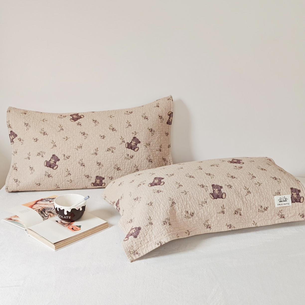 91家纺网 家纺一手货源 找家纺 沐瑟家纺  2026新款安心棉纯棉纱布枕巾 小熊碎花