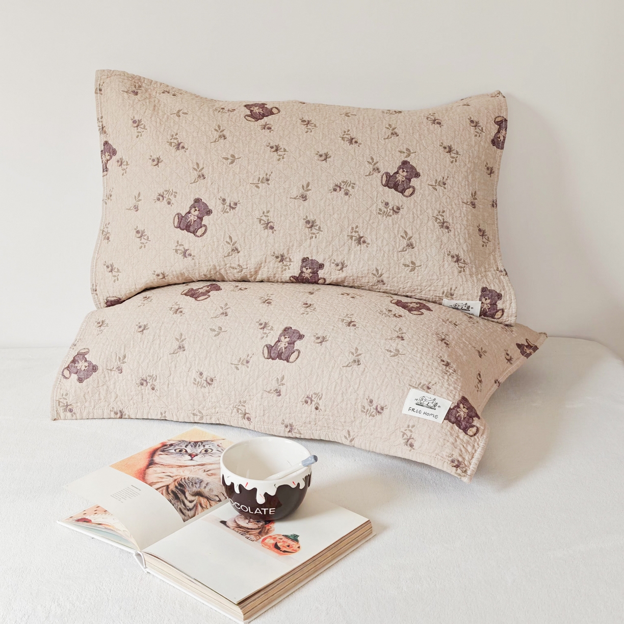 91家纺网 家纺一手货源 找家纺 沐瑟家纺  2026新款安心棉纯棉纱布枕巾 小熊碎花