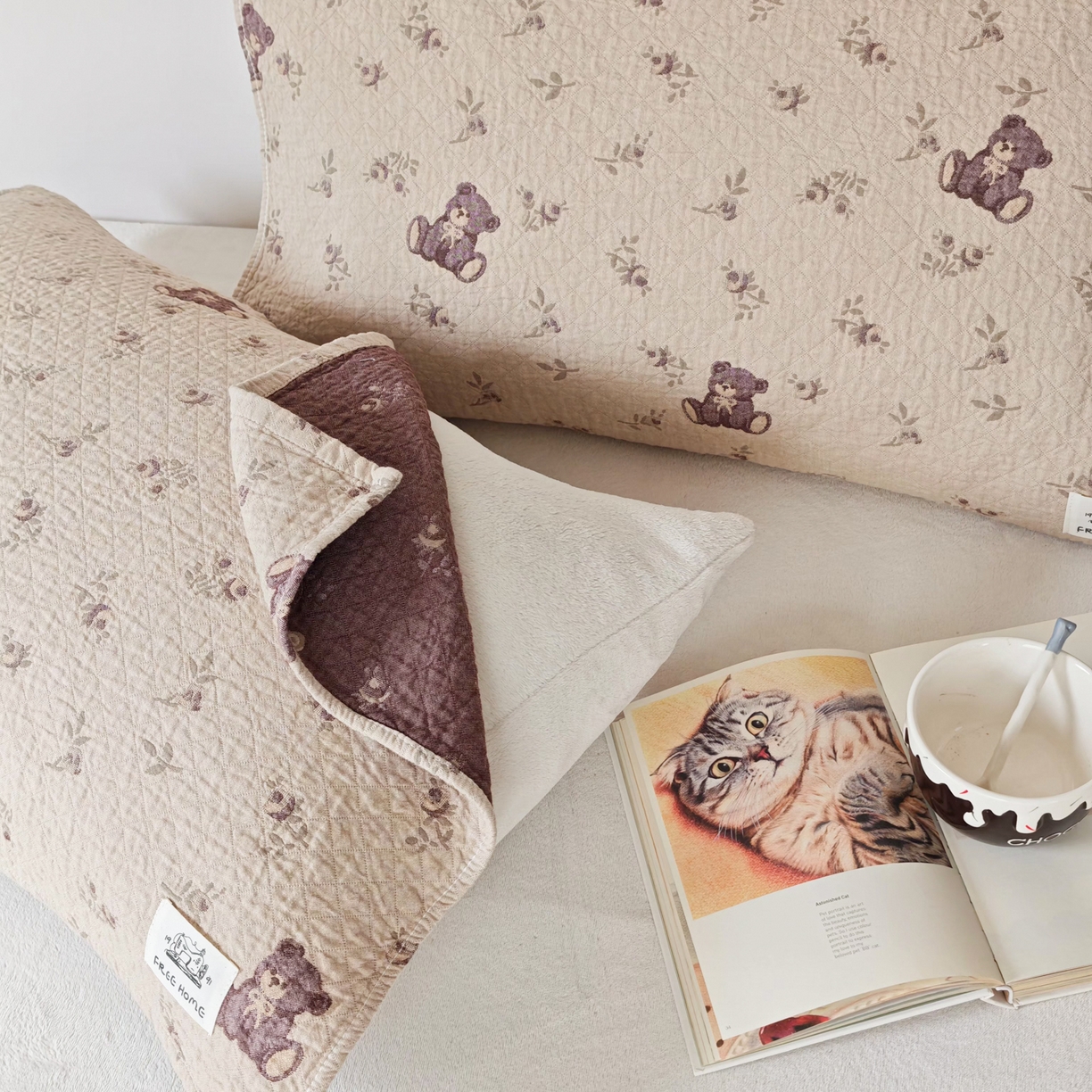 91家纺网 家纺一手货源 找家纺 沐瑟家纺  2026新款安心棉纯棉纱布枕巾 小熊碎花