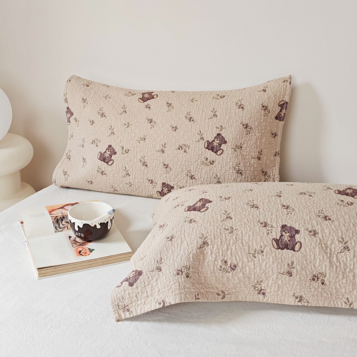 91家纺网 家纺一手货源 找家纺 沐瑟家纺  2026新款安心棉纯棉纱布枕巾 小熊碎花