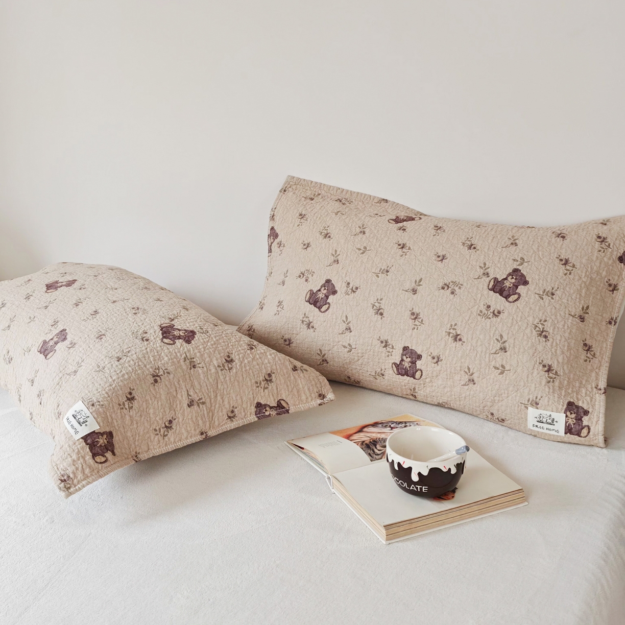 91家纺网 家纺一手货源 找家纺 沐瑟家纺  2026新款安心棉纯棉纱布枕巾 小熊碎花