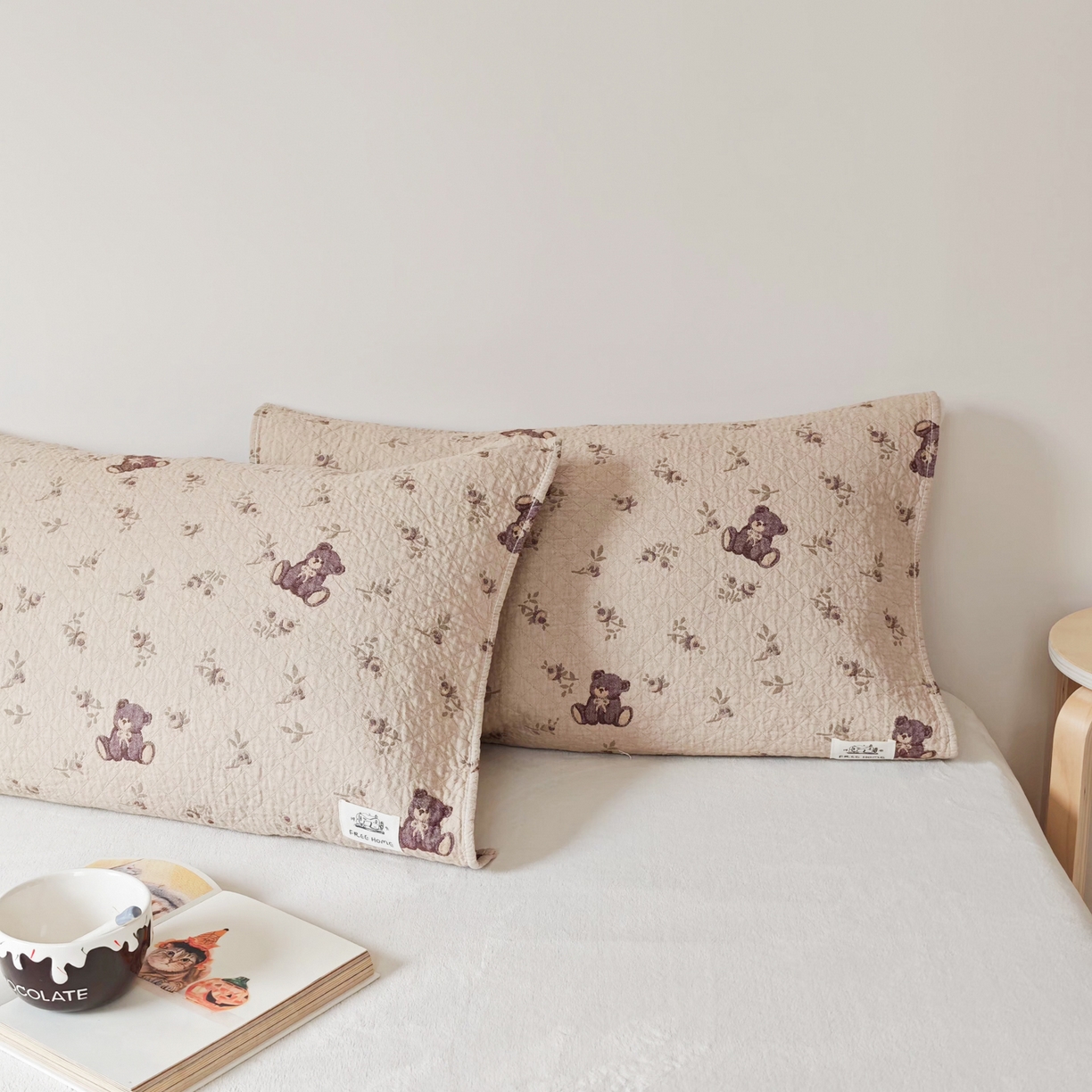 91家纺网 家纺一手货源 找家纺 沐瑟家纺  2026新款安心棉纯棉纱布枕巾 小熊碎花