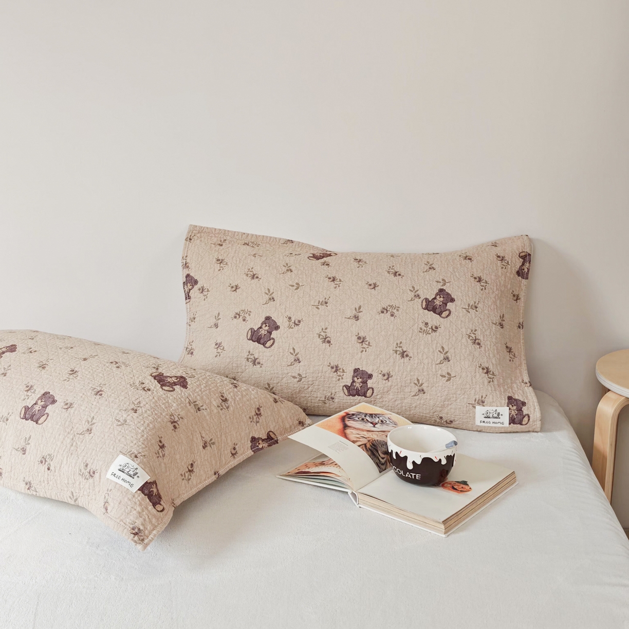 91家纺网 家纺一手货源 找家纺 沐瑟家纺  2026新款安心棉纯棉纱布枕巾 小熊碎花