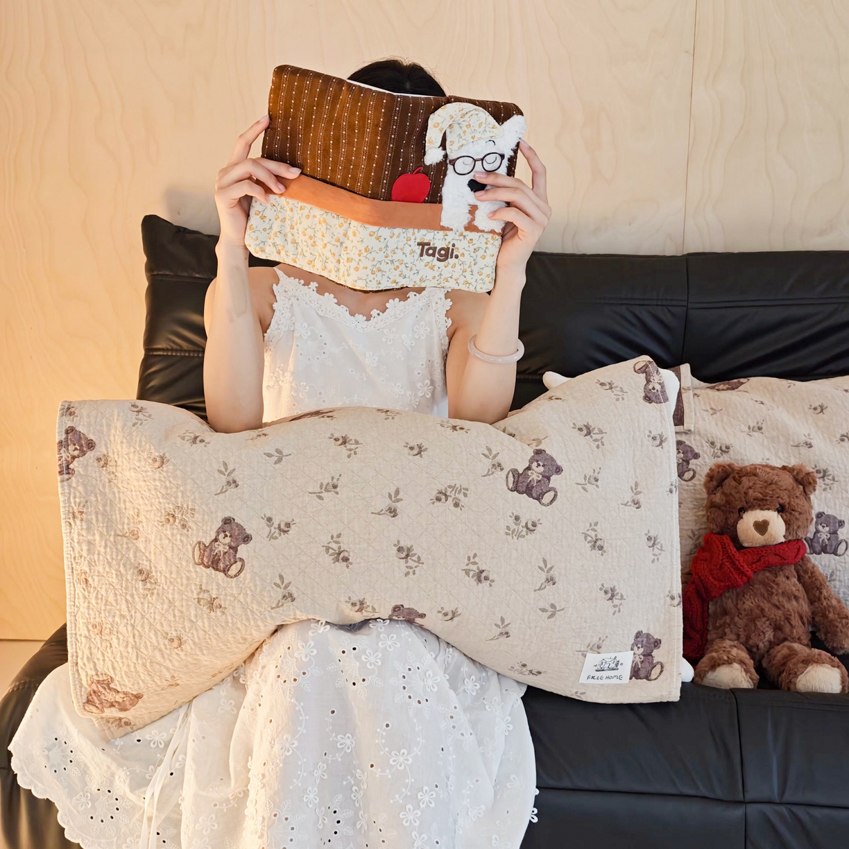 91家纺网 家纺一手货源 找家纺 沐瑟家纺  2026新款安心棉纯棉纱布枕巾 小熊碎花