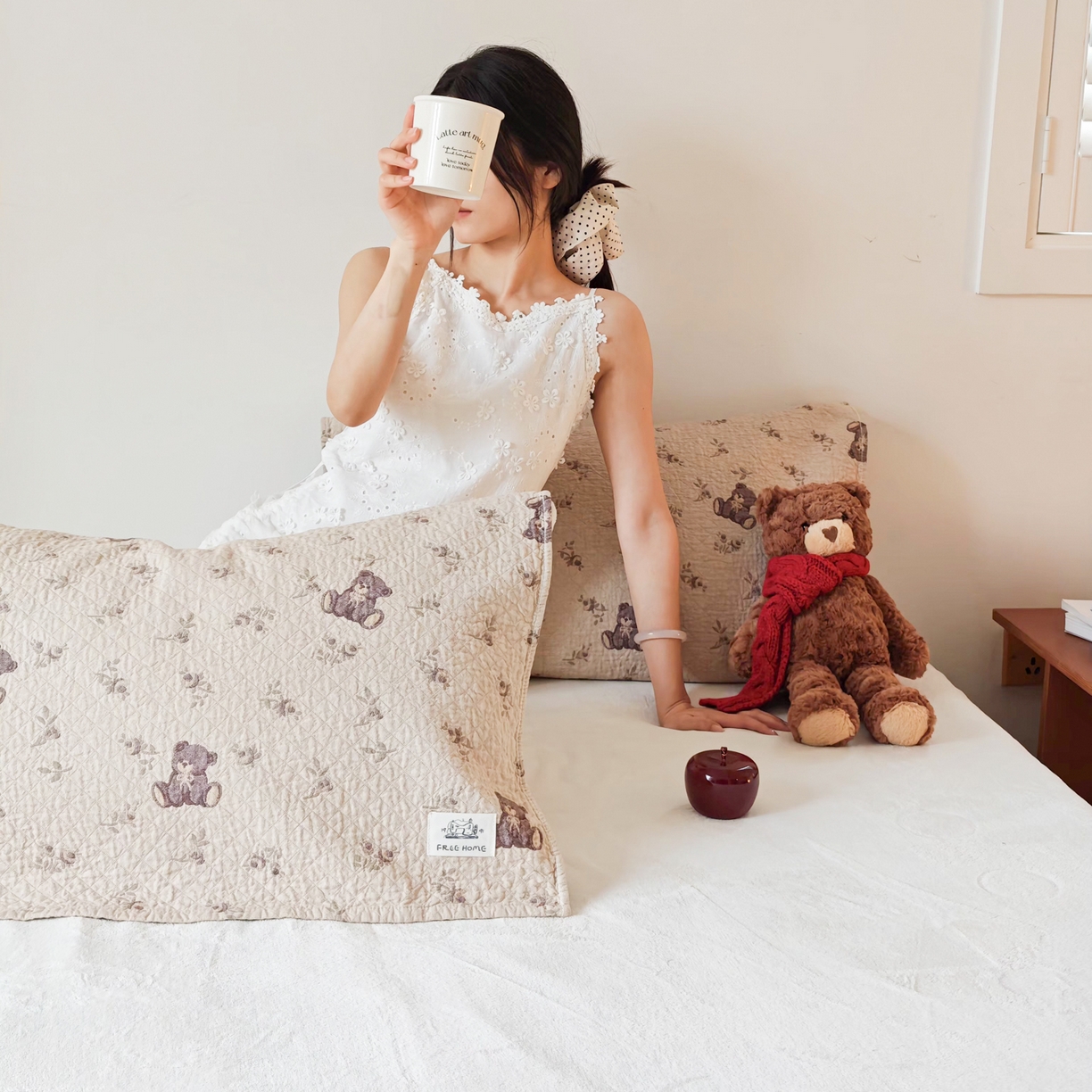 91家纺网 家纺一手货源 找家纺 沐瑟家纺  2026新款安心棉纯棉纱布枕巾 小熊碎花