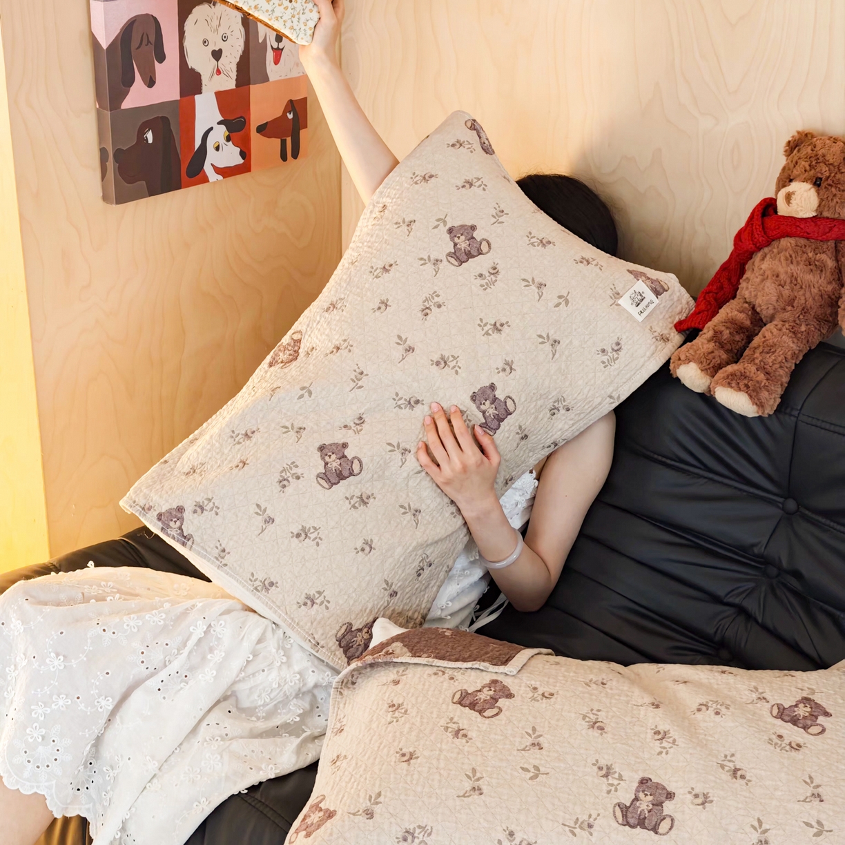 91家纺网 家纺一手货源 找家纺 沐瑟家纺  2026新款安心棉纯棉纱布枕巾 小熊碎花