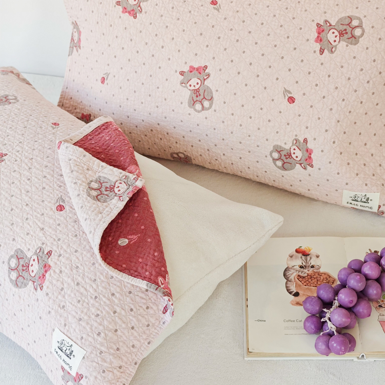 91家纺网 家纺一手货源 找家纺 沐瑟家纺  2026新款安心棉纯棉纱布枕巾 小羊花朵