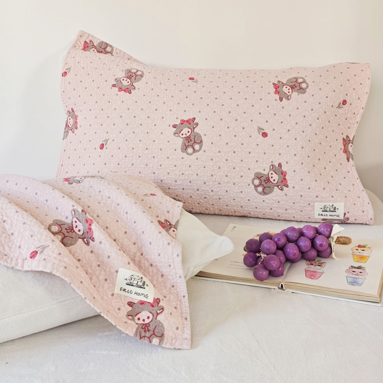 91家纺网 家纺一手货源 找家纺 沐瑟家纺  2026新款安心棉纯棉纱布枕巾 小羊花朵