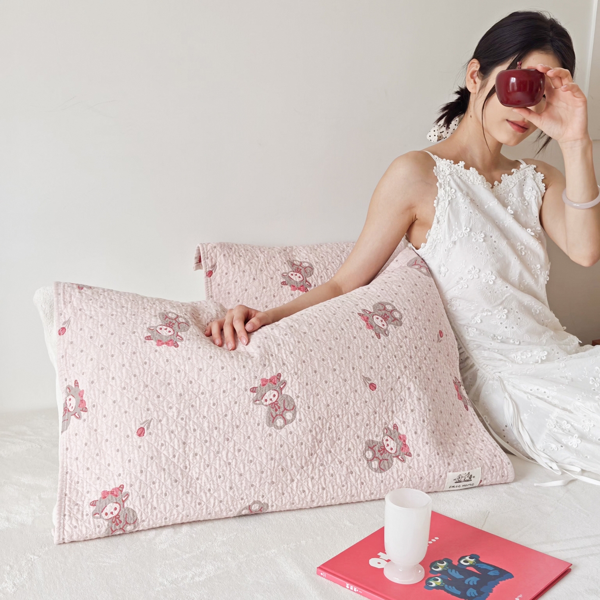 91家纺网 家纺一手货源 找家纺 沐瑟家纺  2026新款安心棉纯棉纱布枕巾 小羊花朵