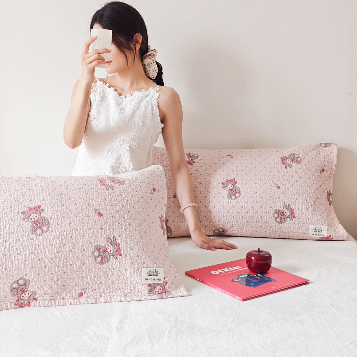 91家纺网 家纺一手货源 找家纺 沐瑟家纺  2026新款安心棉纯棉纱布枕巾 小羊花朵