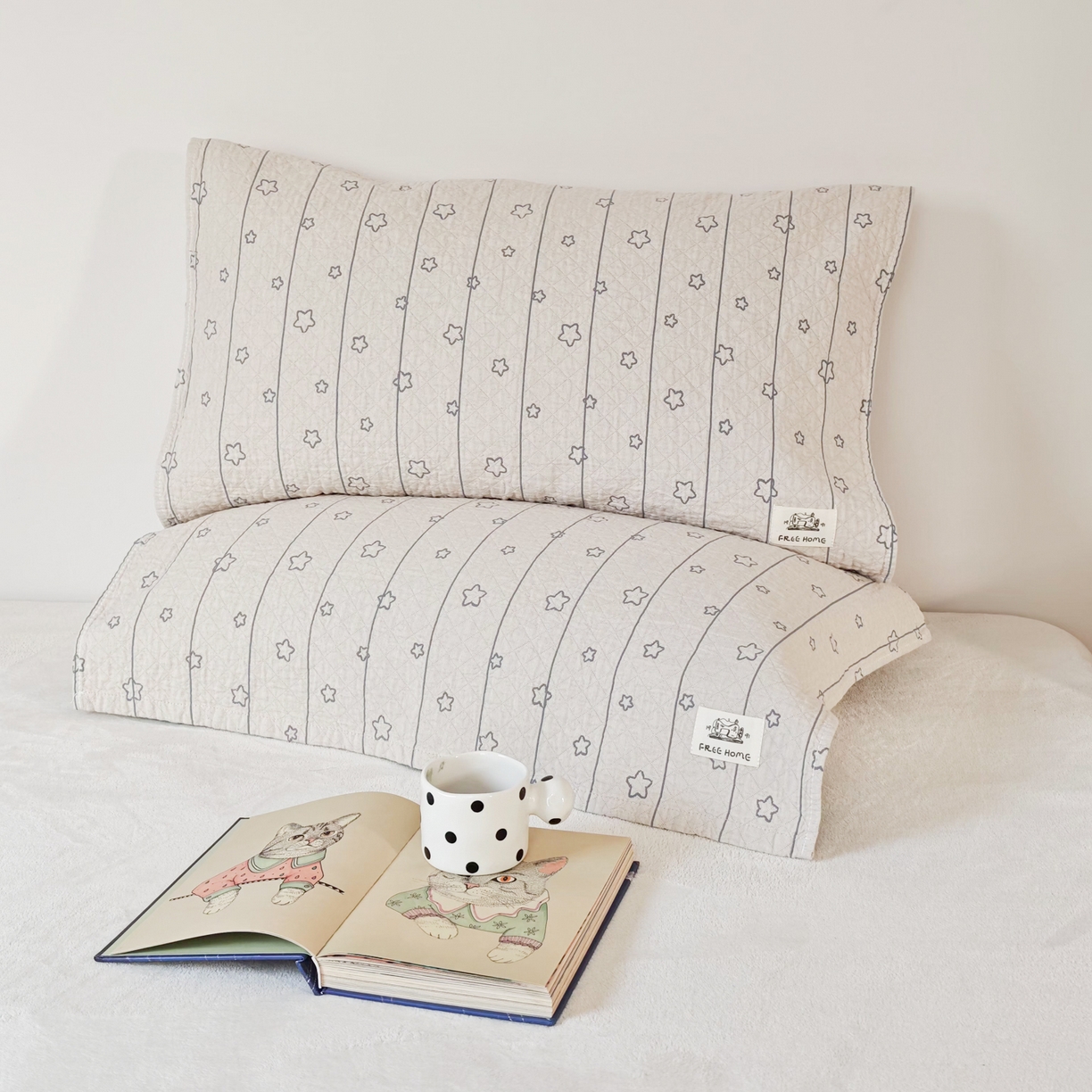 91家纺网 家纺一手货源 找家纺 沐瑟家纺  2026新款安心棉纯棉纱布枕巾 线条五角星