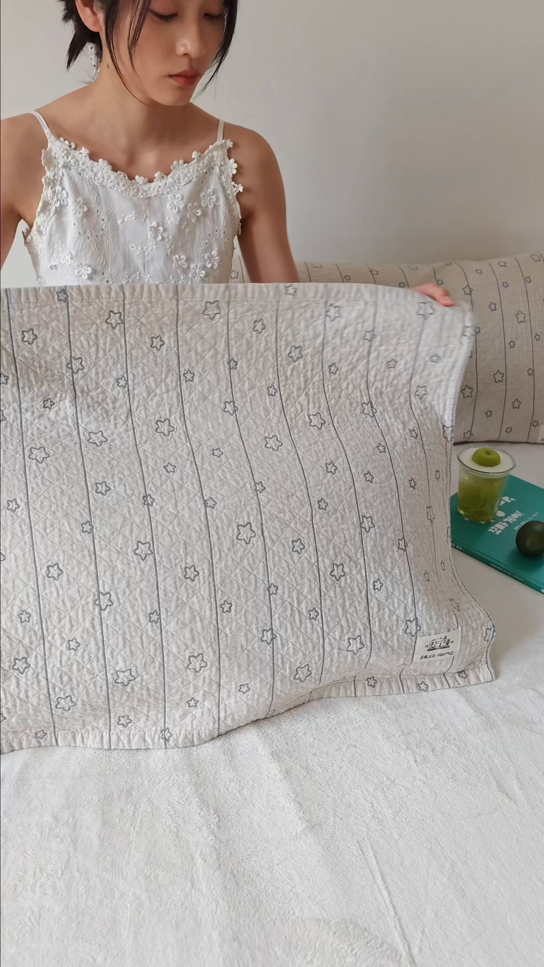 91家纺网 家纺一手货源 找家纺 沐瑟家纺  2026新款安心棉纯棉纱布枕巾 线条五角星