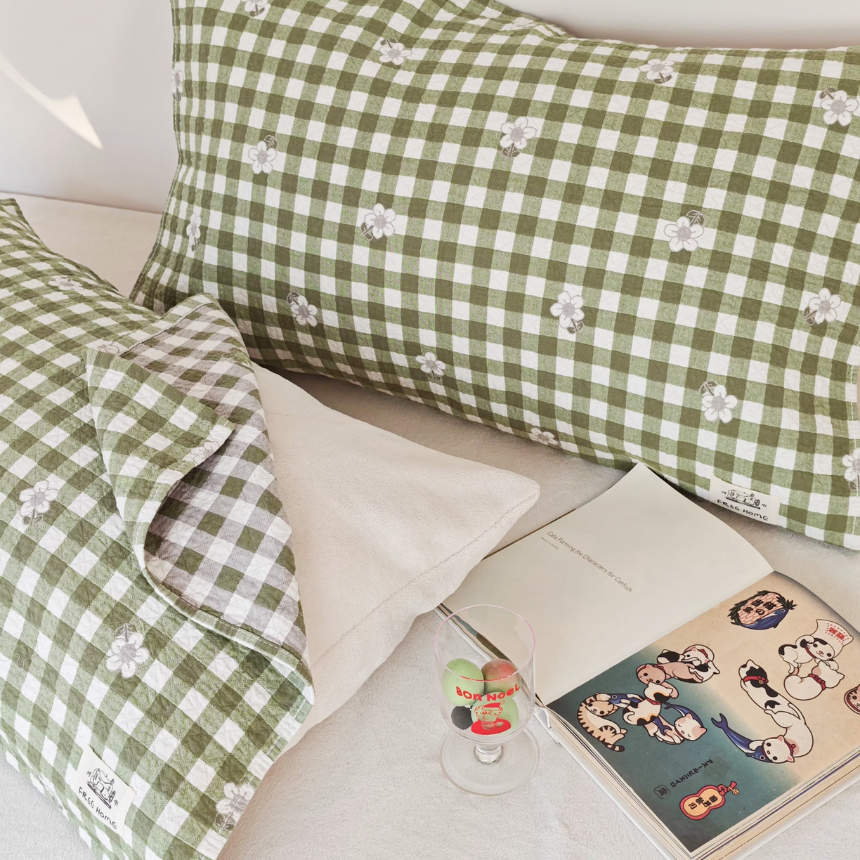 91家纺网 家纺一手货源 找家纺 沐瑟家纺  2026新款安心棉纯棉纱布枕巾 小花格子