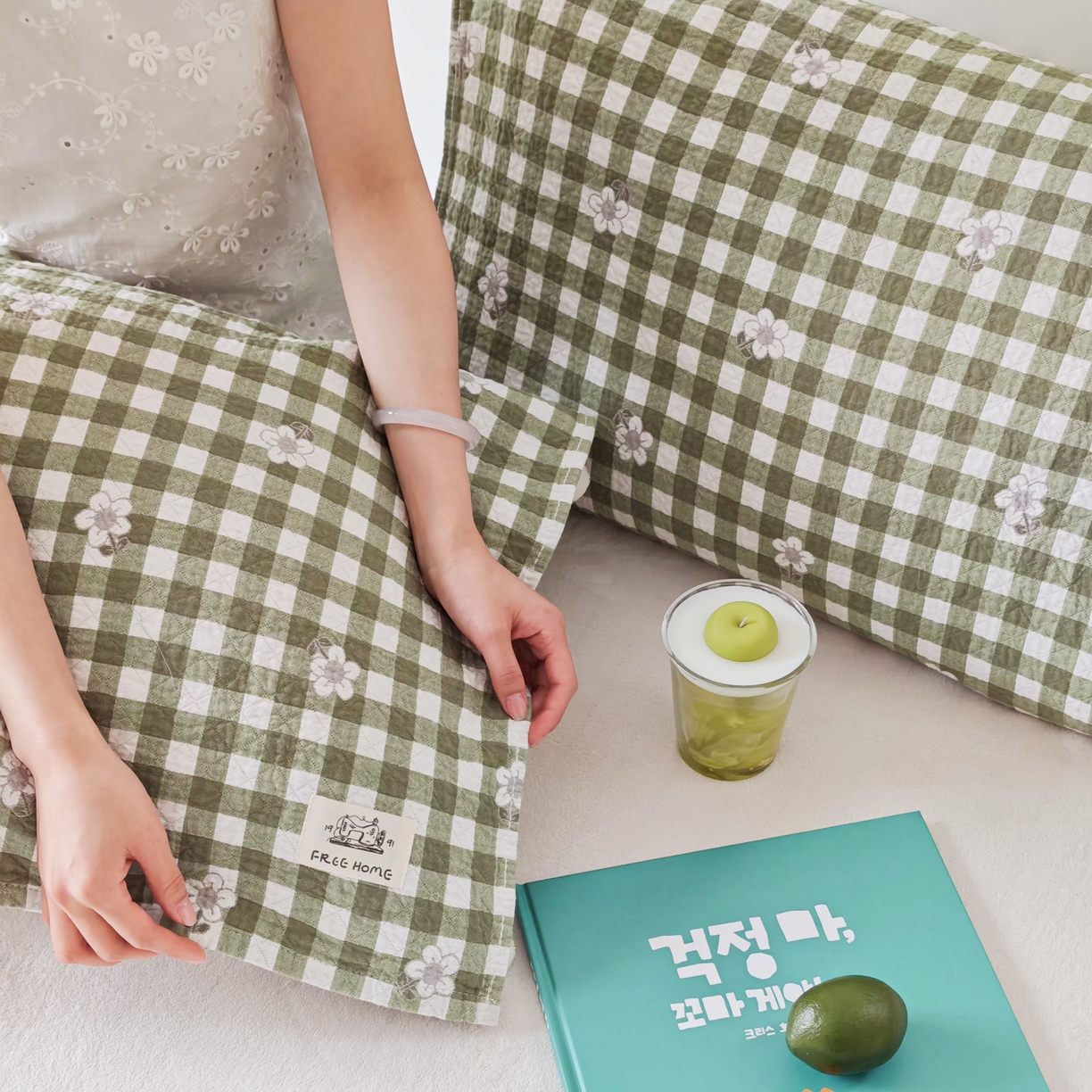 91家纺网 家纺一手货源 找家纺 沐瑟家纺  2026新款安心棉纯棉纱布枕巾 小花格子