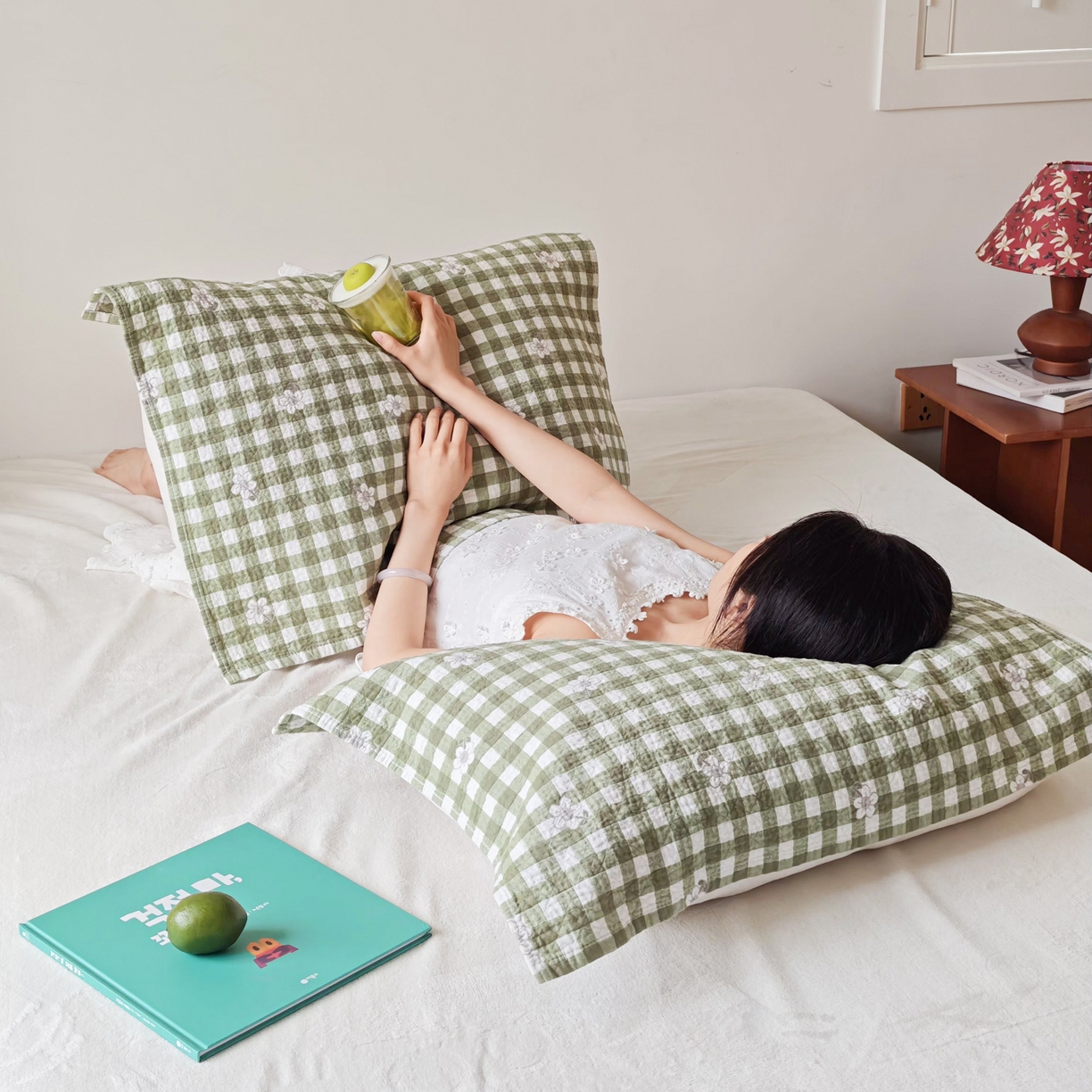 91家纺网 家纺一手货源 找家纺 沐瑟家纺  2026新款安心棉纯棉纱布枕巾 小花格子