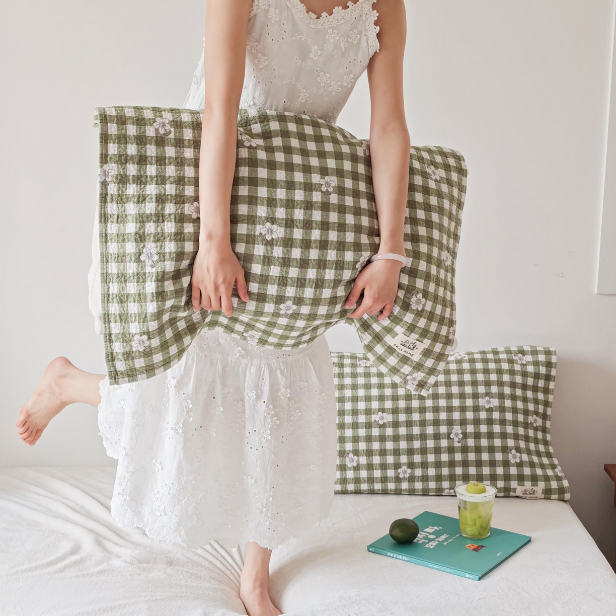 91家纺网 家纺一手货源 找家纺 沐瑟家纺  2026新款安心棉纯棉纱布枕巾 小花格子