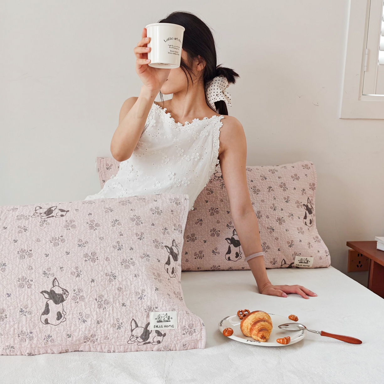 91家纺网 家纺一手货源 找家纺 沐瑟家纺  2026新款安心棉纯棉纱布枕巾 沙皮狗