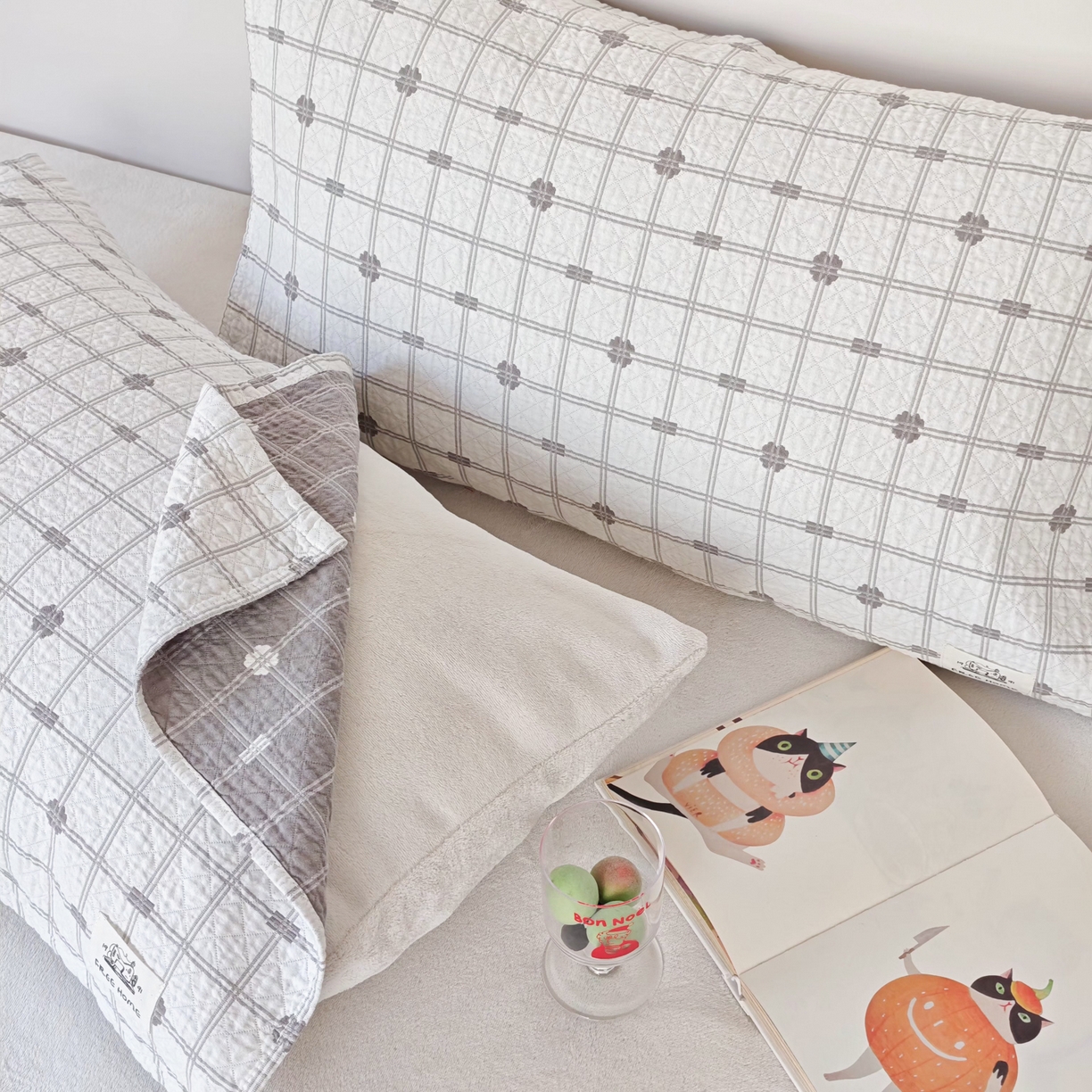 91家纺网 家纺一手货源 找家纺 沐瑟家纺  2026新款安心棉纯棉纱布枕巾 线条格子